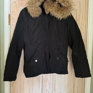 Black Quilted Ski Jacket with Fur Collar, brand new, never worn.